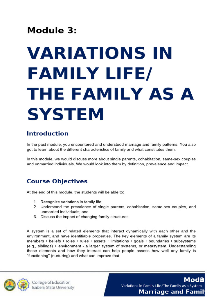 Variations in Family Structures | PDF | Family | Cohabitation