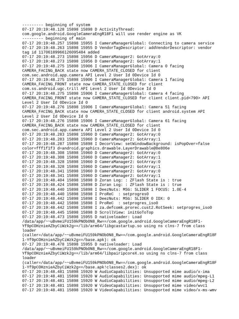 Camera Service Connection Log | PDF | Operating System Technology ...
