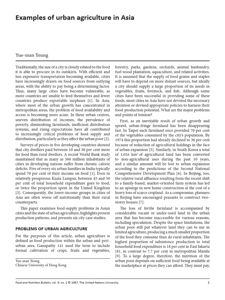 Yeung 1987 Examples of Urban Agriculture in Asia | PDF | Agriculture ...