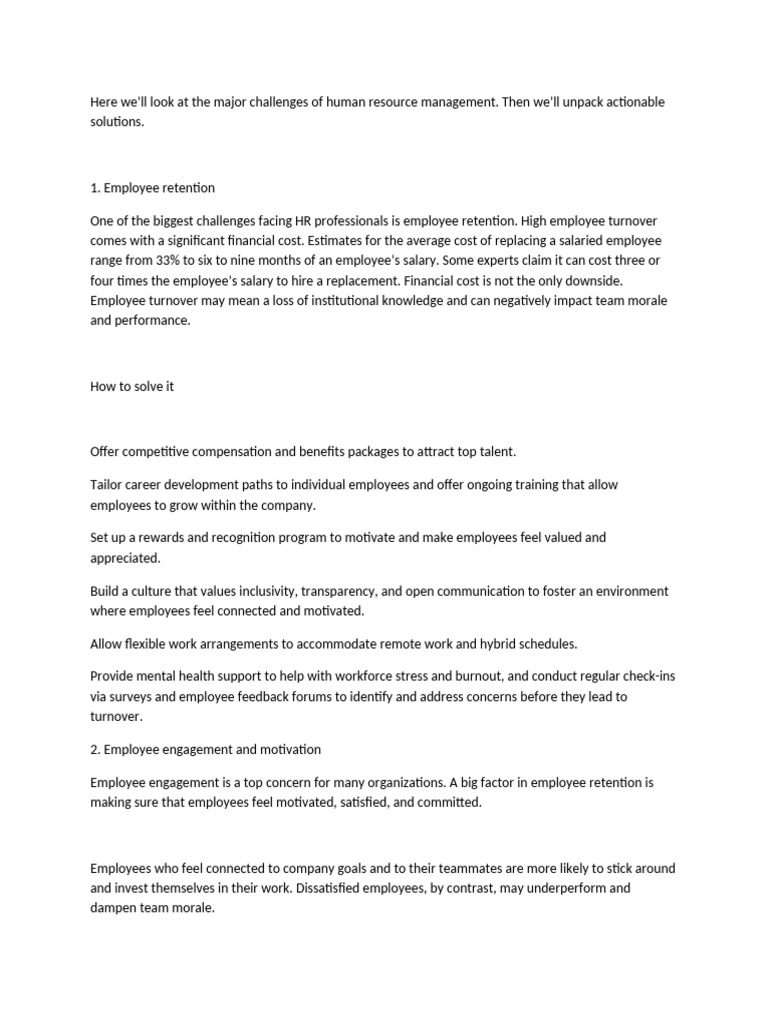 HR Challenges and Solutions Overview | PDF | Employee Retention ...