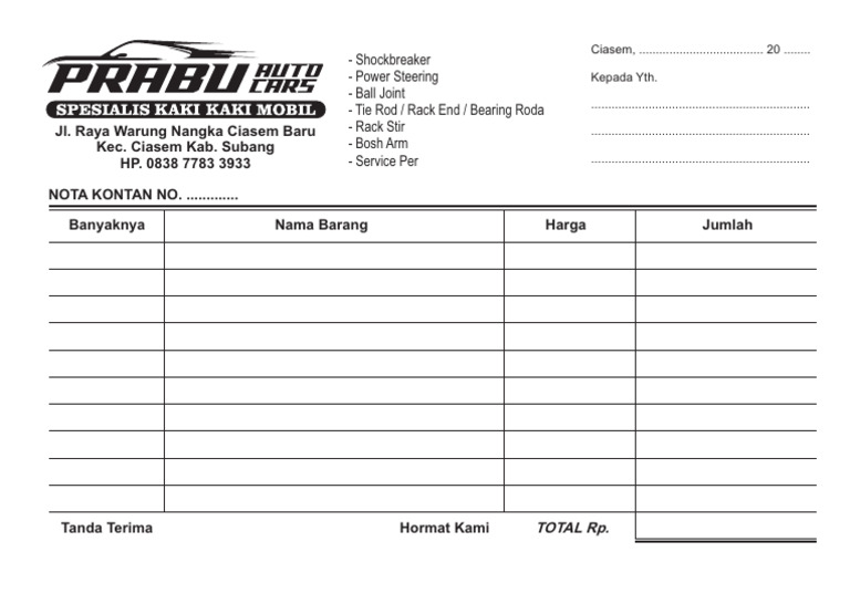 Nota Kontan Prabu Auto Cars | PDF