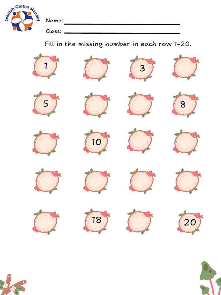 Fill in the Missing Numbers 1-20 | PDF