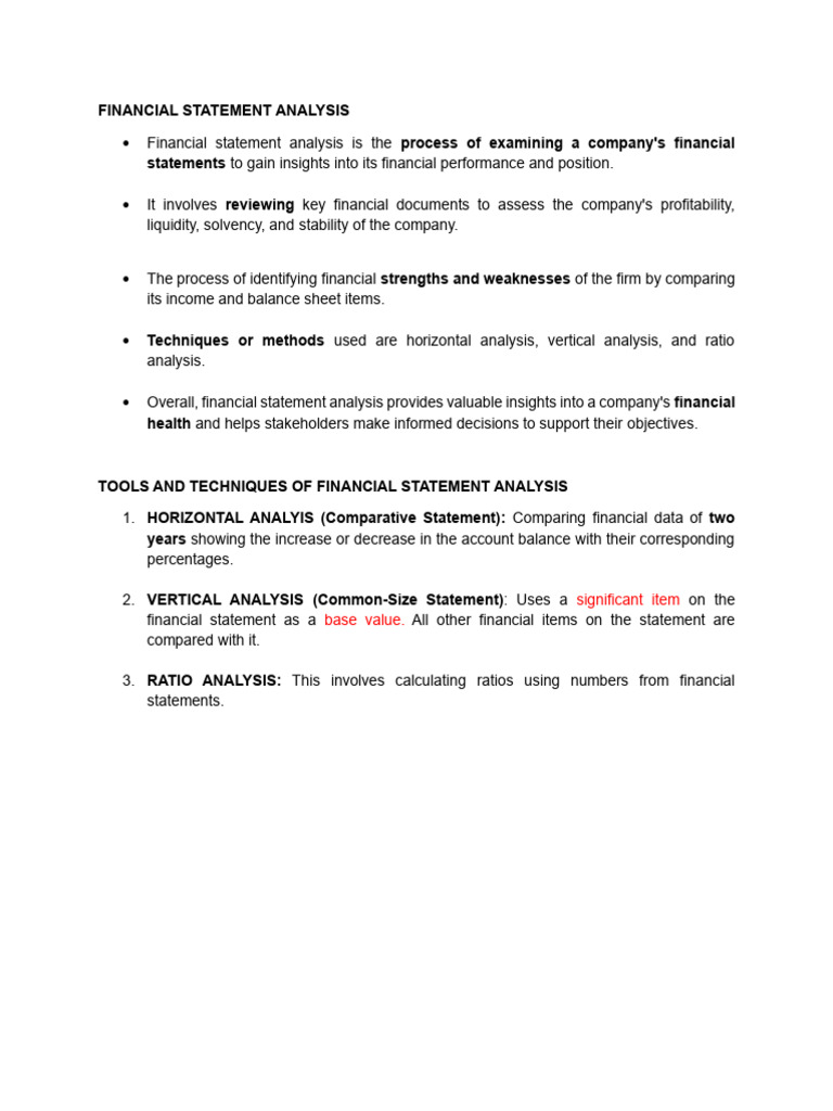 Financial Statement Analysis Techniques | PDF | Equity (Finance ...