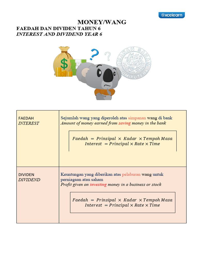 Faedah dan Dividen Tahun 6 | PDF | Dividend | Interest