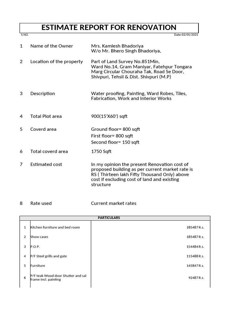 Renovation Estimate Report 2025 | PDF | Architectural Elements ...