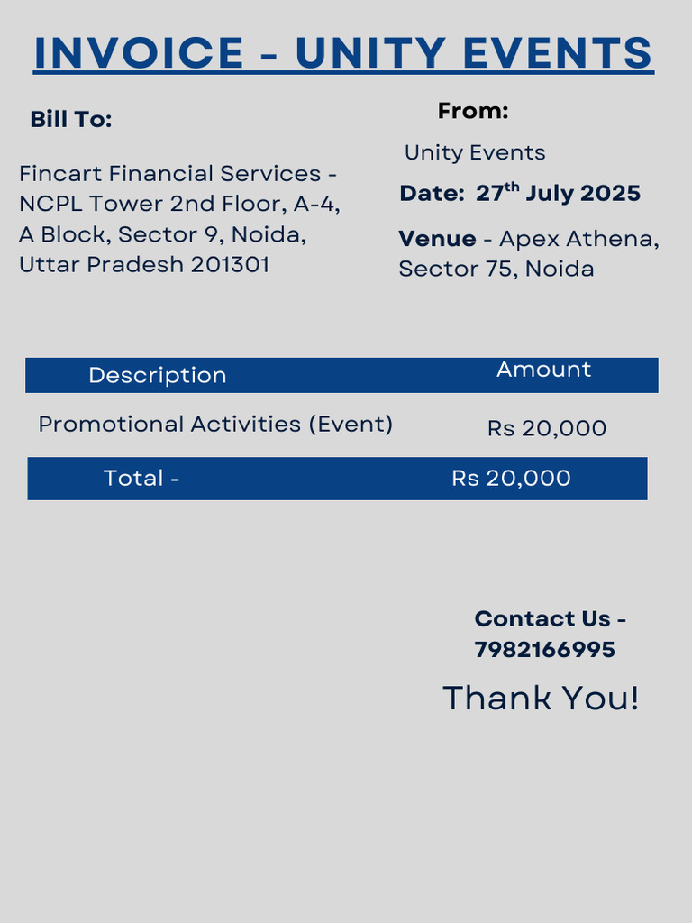 Unity Events Invoice - July 2025 | PDF