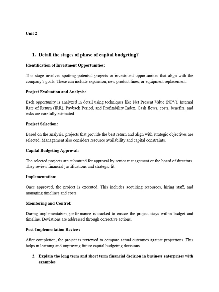Capital Budgeting Stages & Financial Decisions | PDF | Capital ...