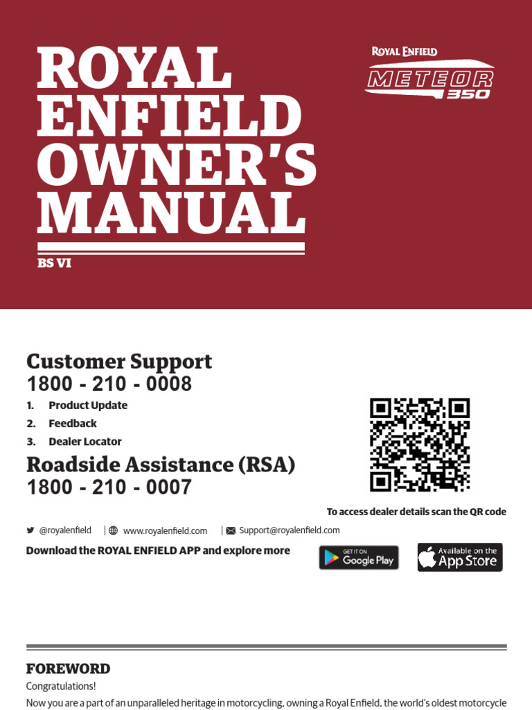 Royal Enfield Meteor 350 Owner's Manual | PDF | Motorcycle | Traffic