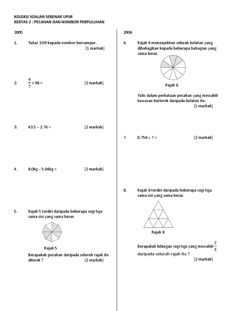 Soalan Matematik Tahun 2 Pecahan - Viral Blog b