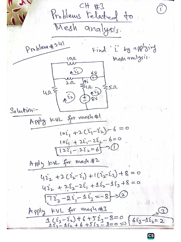 Solved Problems Related To Mesh Analysis For Quiz #3 | PDF