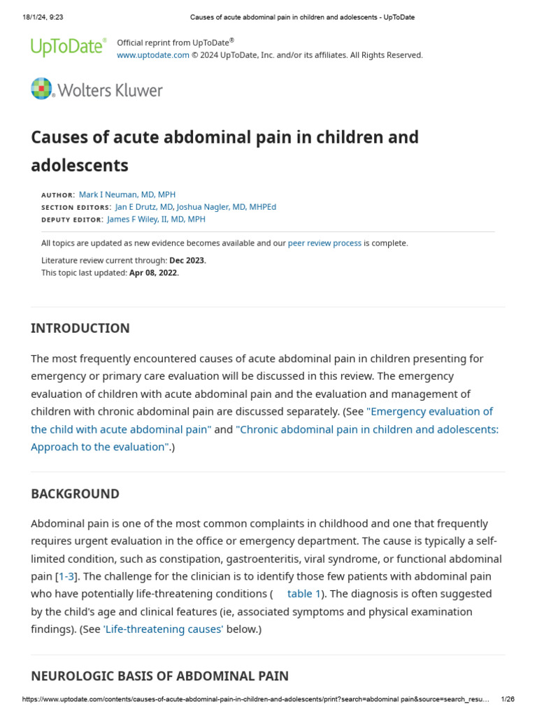 Causes of Acute Abdominal Pain in Children and Adolescents - UpToDate ...