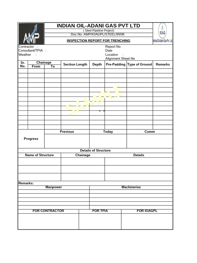 Trenching Inspection Reports for Gas Projects | PDF | Gas Technologies ...