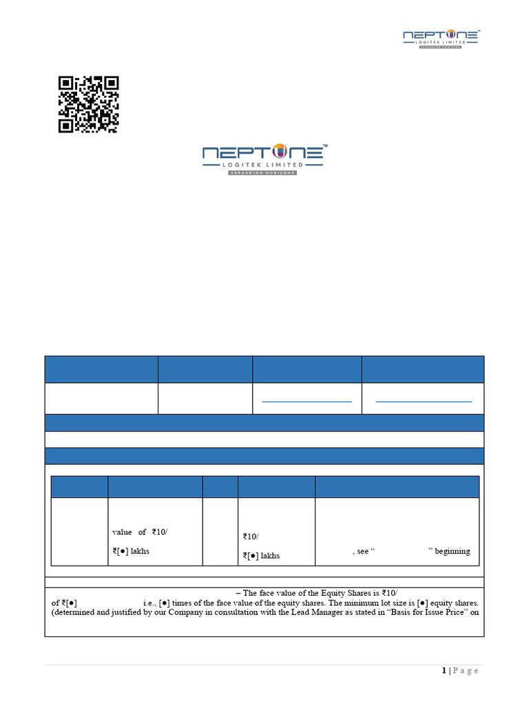 Neptune Logitek Limited Draft Prospectus | PDF | Equity (Finance ...