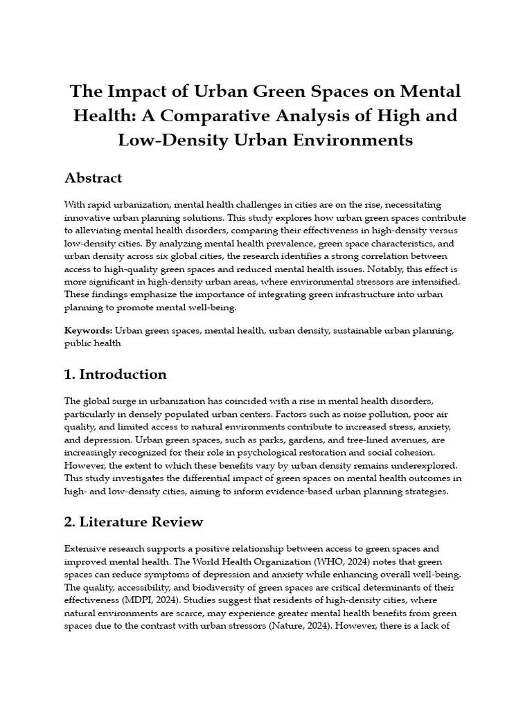 Urban Green Spaces and Mental Health | PDF | Mental Health | Green ...