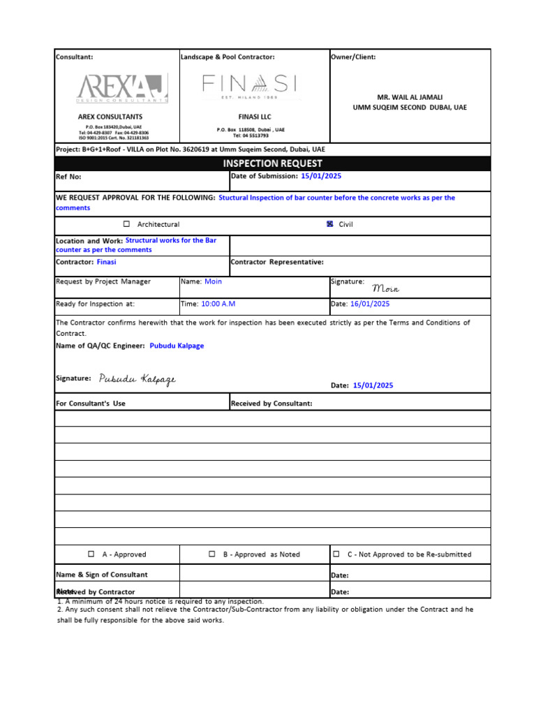 Villa Structural Inspection Request | PDF
