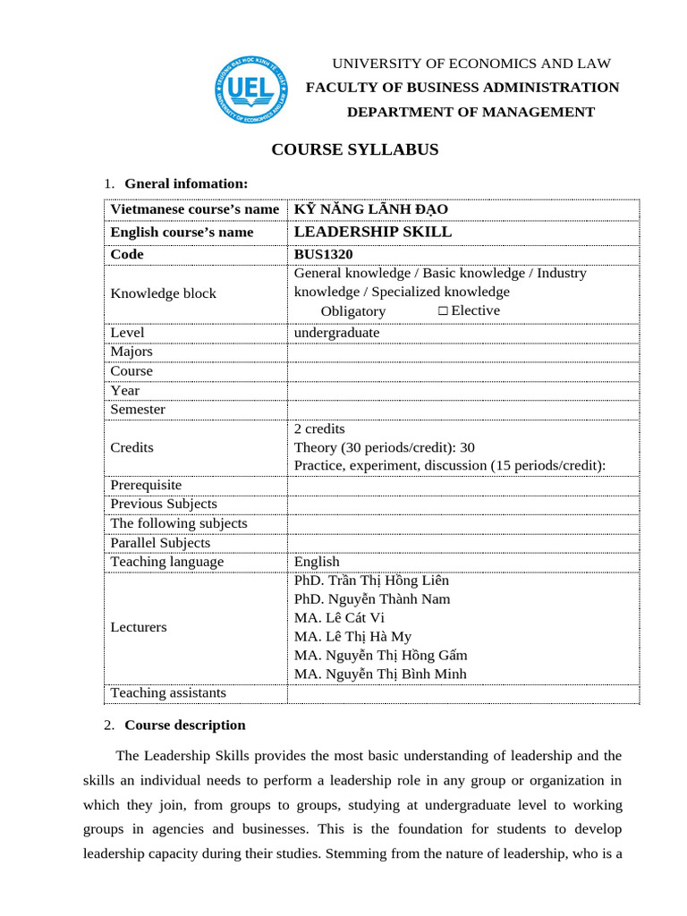 Leadership Skills Course Overview | PDF | Lecture | Leadership