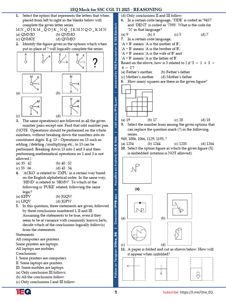 Reasoning - 1EQ Mock - 3 | PDF | Linguistics
