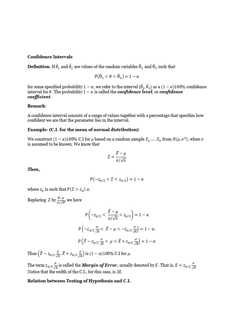 Lecture03 - Int. Inference - CI - Sample Size | PDF | Sample Size ...