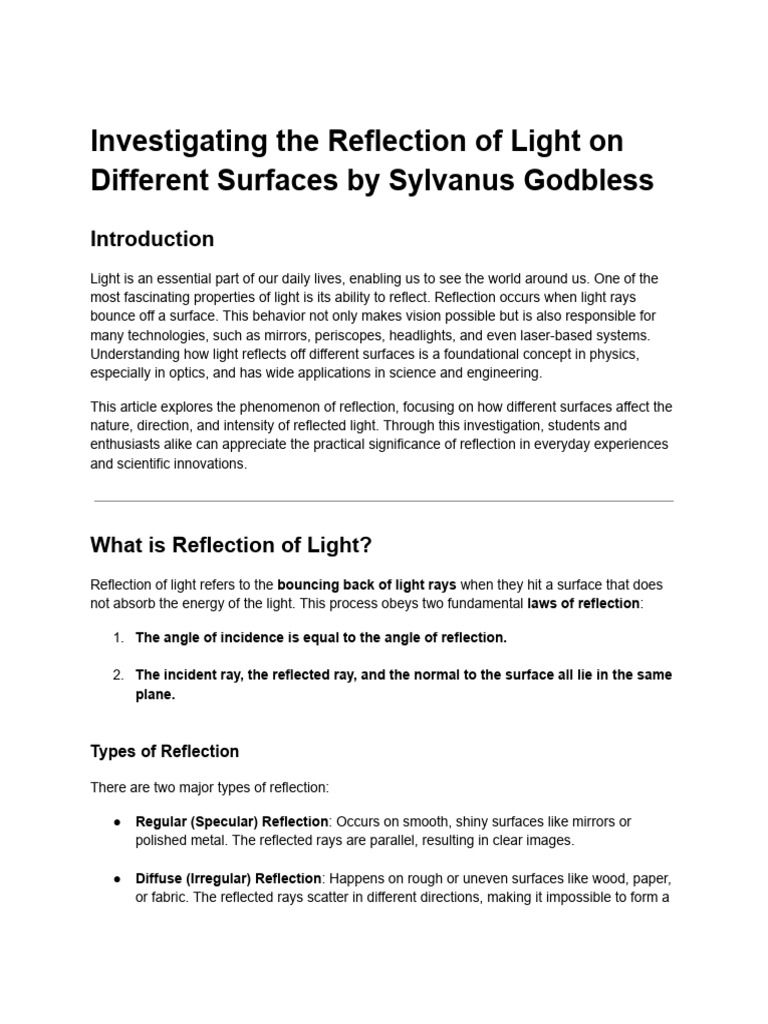 Investigating The Reflection of Light On Different Surfaces by Sylvanus ...