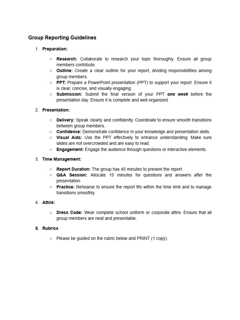 Group Reporting Criteria and Guidelines | PDF | Microsoft Power Point