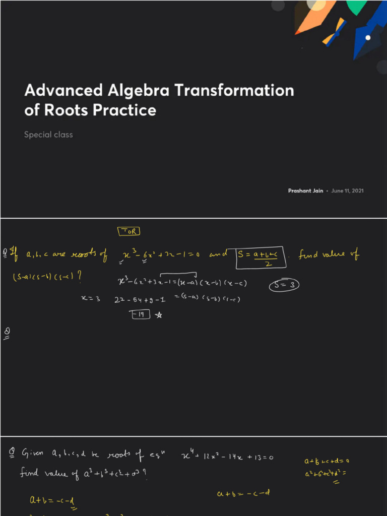 Advanced Algebra Transformation of Roots Practice With Anno | PDF