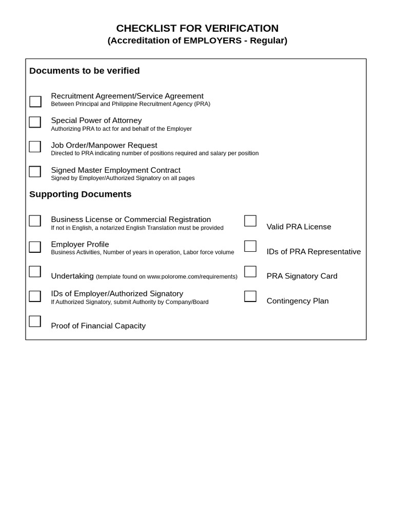Mwo Checklist For Verification | PDF