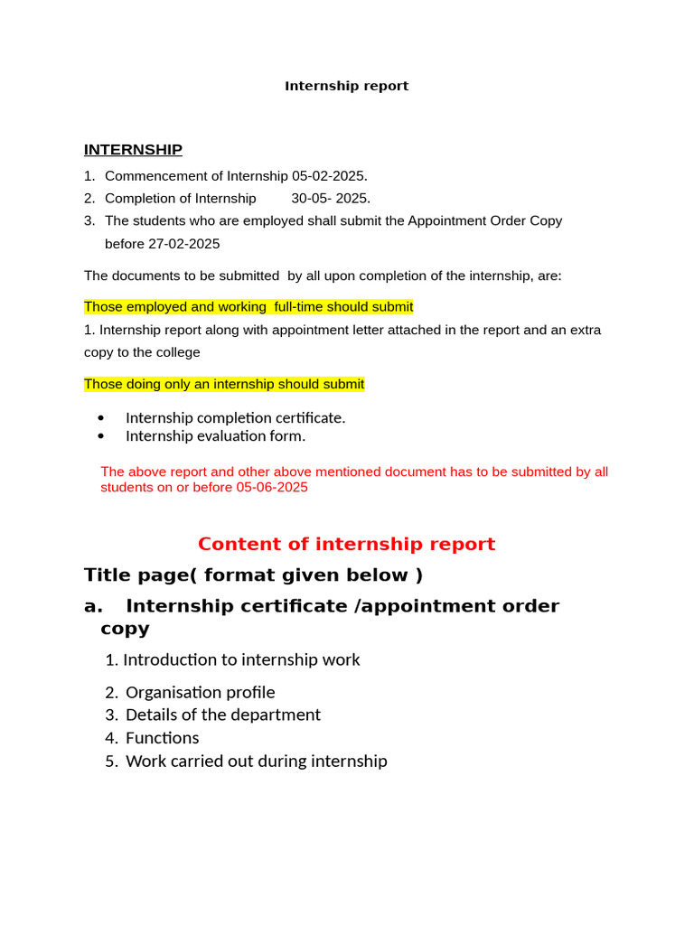 Internship Report Guidelines and Content | PDF