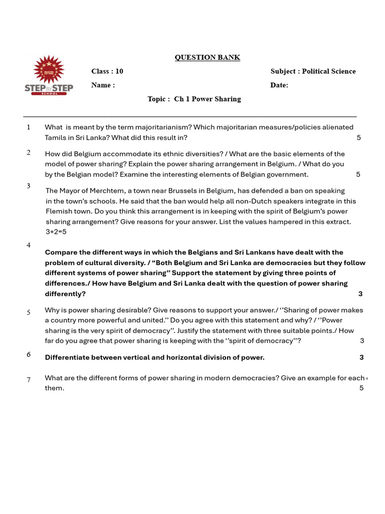 Pol SC CH 1 Power Sharing QB (Apr'25) | PDF | Belgium