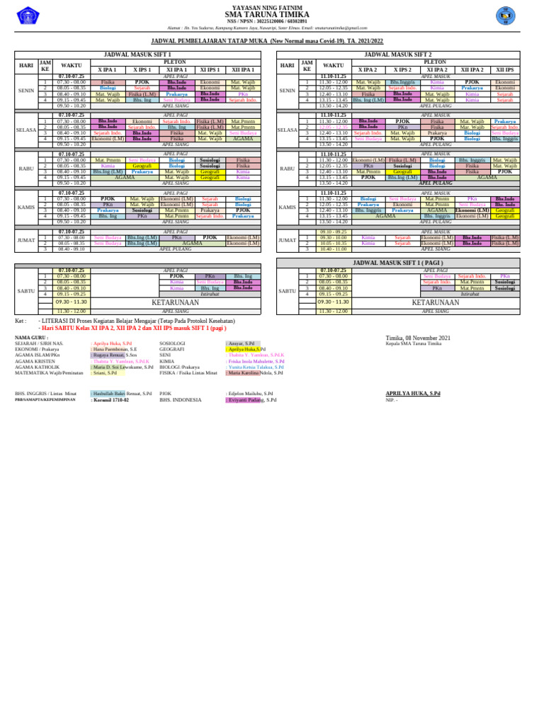 Perubahan Jadwal Tatap Muka Ok | PDF