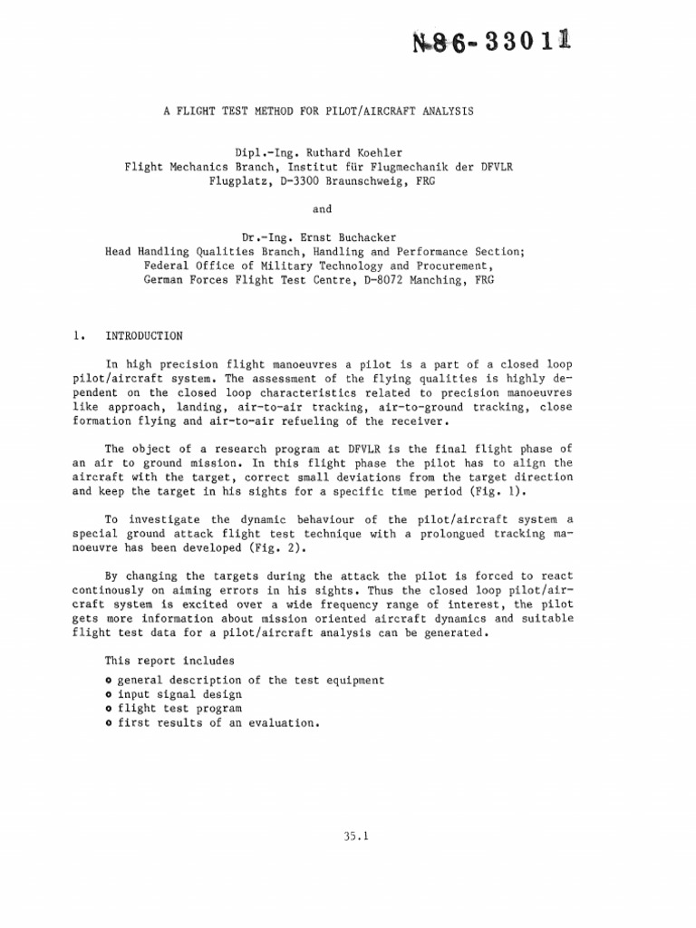 Flight Test Method for Pilot Analysis | PDF | Flight Test | Control Theory