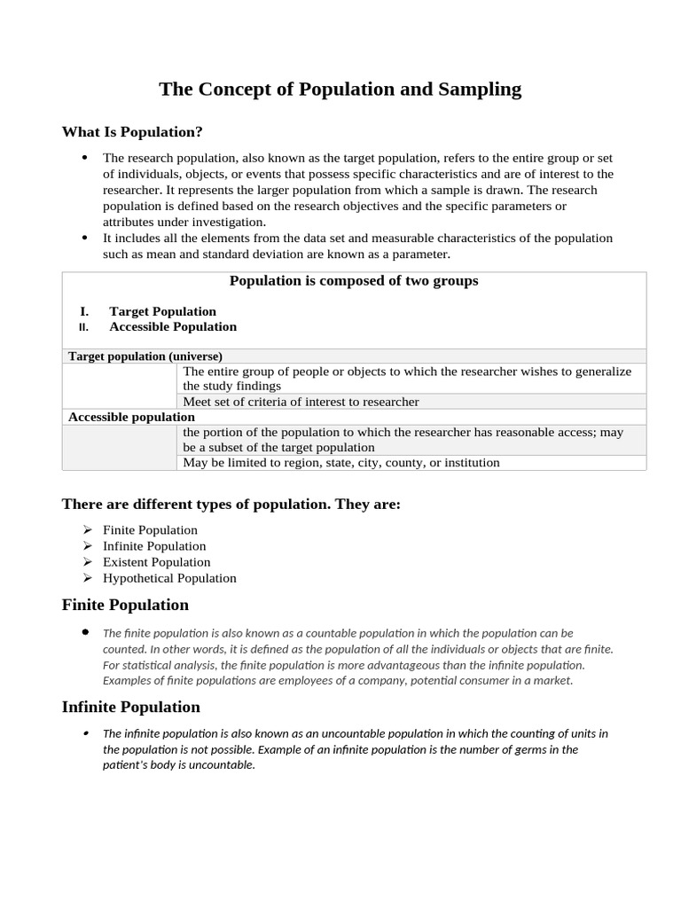 The Concept of Population and Sampling Report. | PDF | Sampling ...