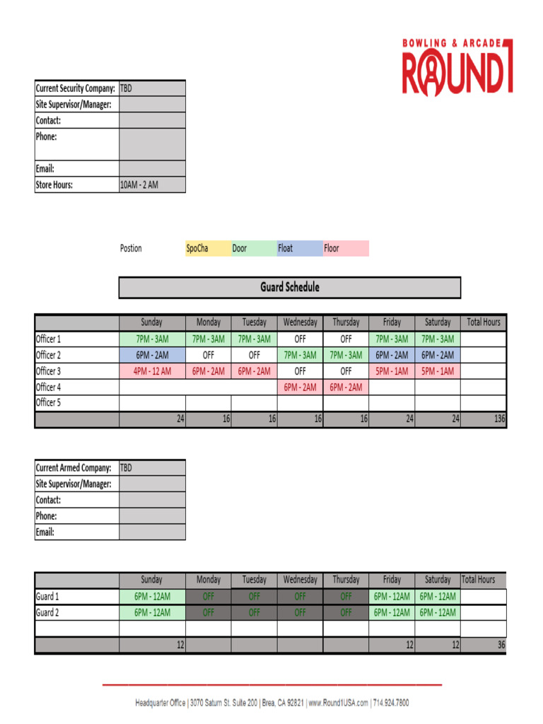 Security Guard Shift Schedule and Shift Log Template | PDF