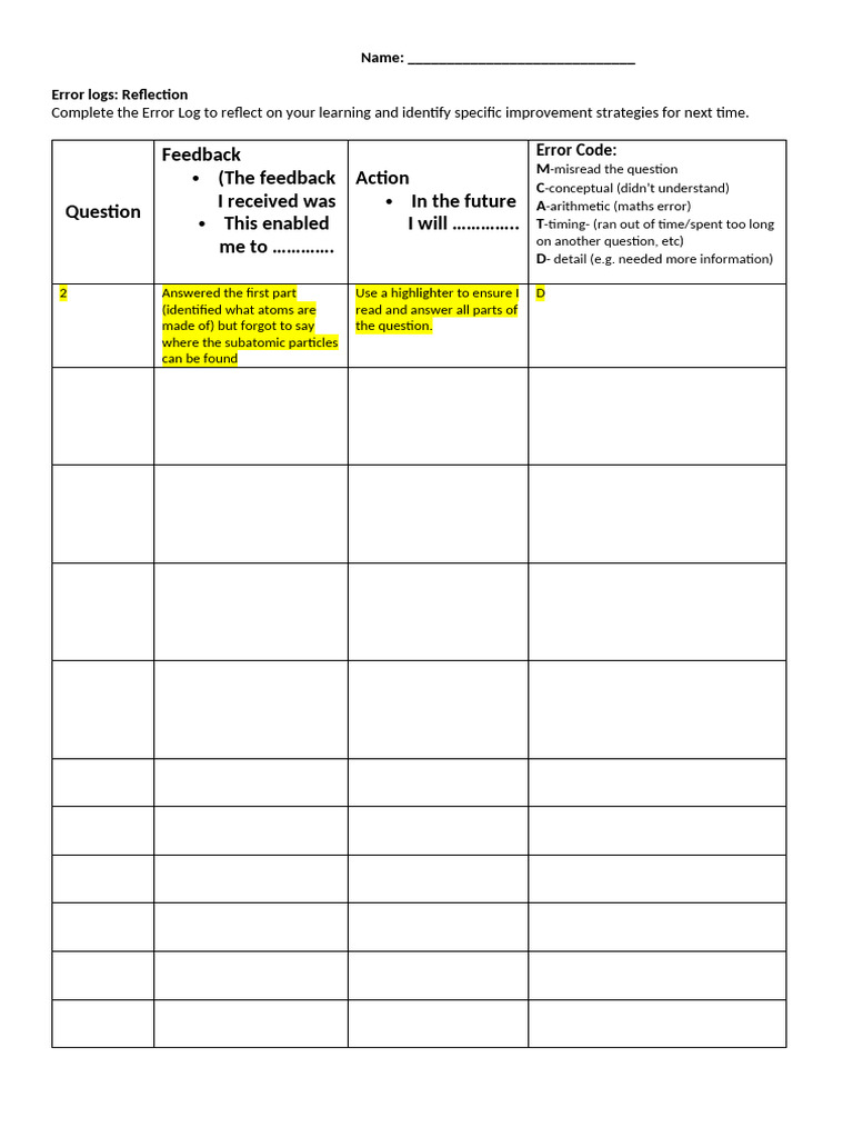 Error Log Reflection for Learning Improvement | PDF