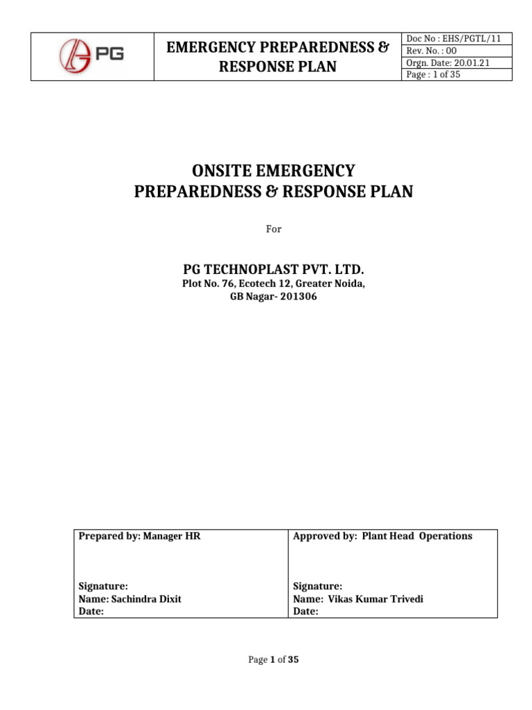 Emergency Responce Plan PPPLupdated | PDF | Emergency | Emergency ...