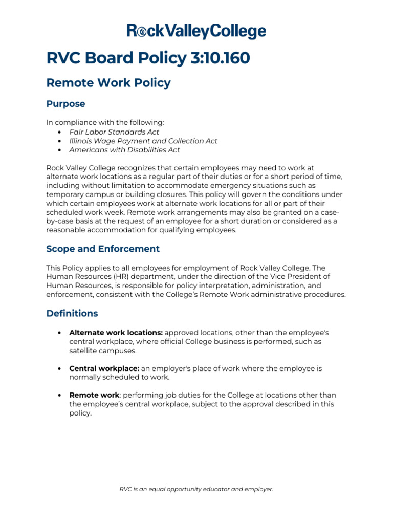 RVC Remote Work Policy Overview | PDF | Employment | Human Resources
