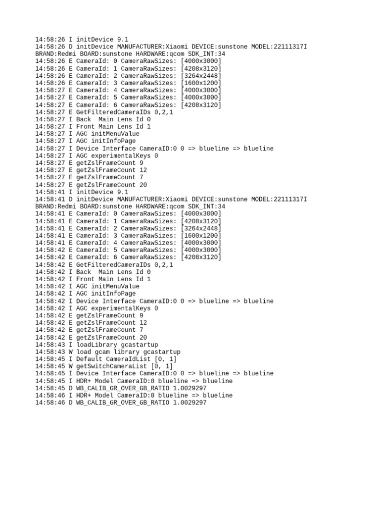 Xiaomi Redmi Camera Initialization Log | PDF