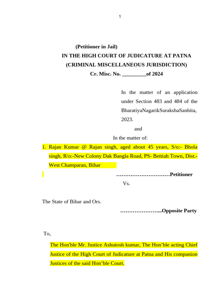 Bail Application for Rajan Kumar in Bihar | PDF | Bail | Crime & Violence