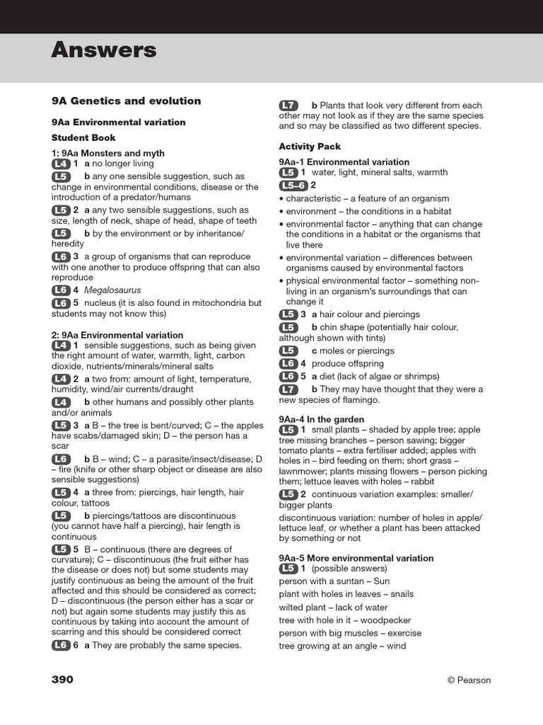 Year 9 Exploring Science Answers | PDF | Dna | Genetics