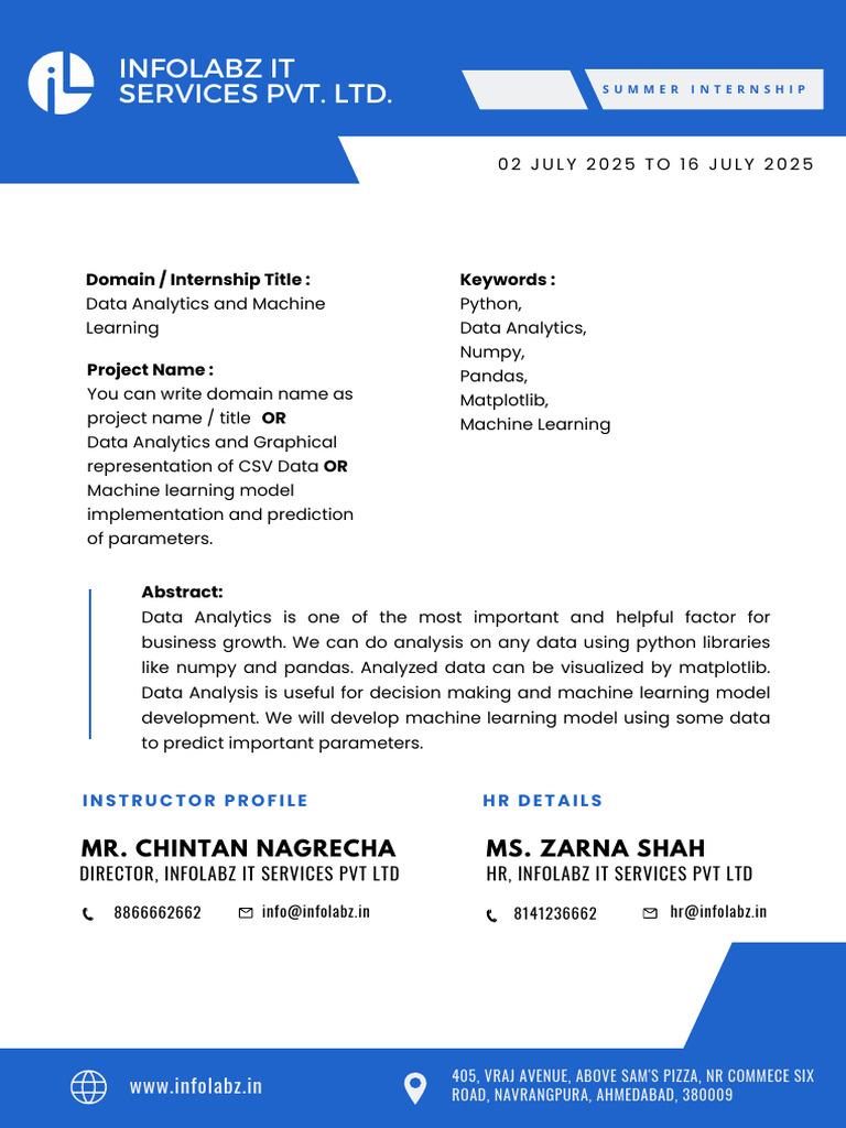Data Analytics Internship at Infolabz | PDF