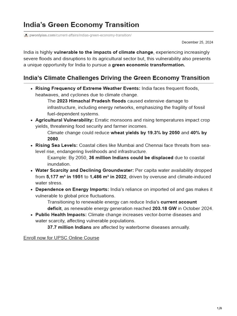 Indias Green Economy Transition | PDF | Renewable Energy | Sustainable ...