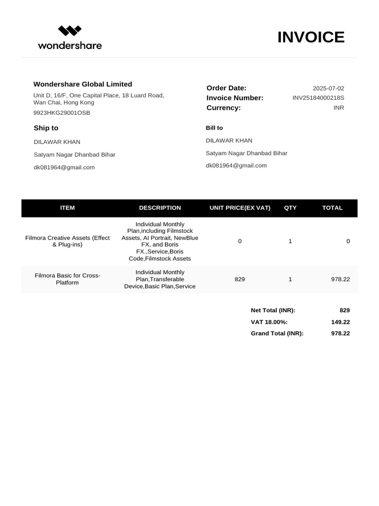 Wondershare Invoice with VAT Details | PDF