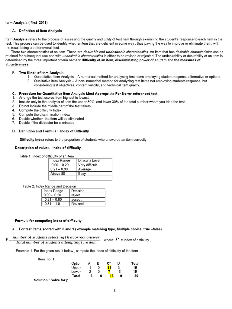 Understanding Item Analysis Techniques | PDF | Multiple Choice ...