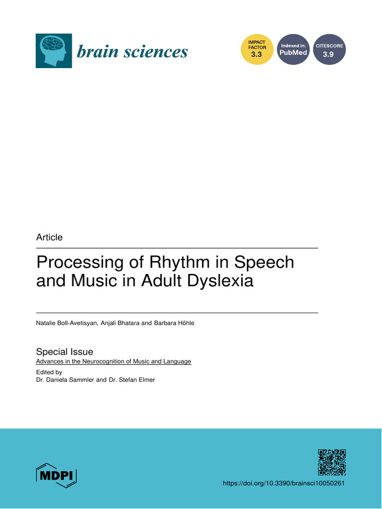 27p. - Processing of Rhythm in Speech and Music in Adult Dyslexia | PDF ...