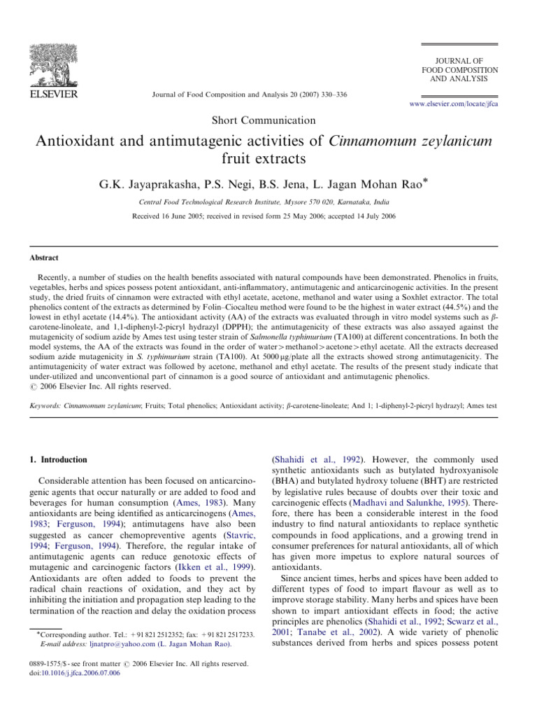 Antioxidant Properties of Cinnamon Fruits | PDF | Polyphenol | Antioxidant