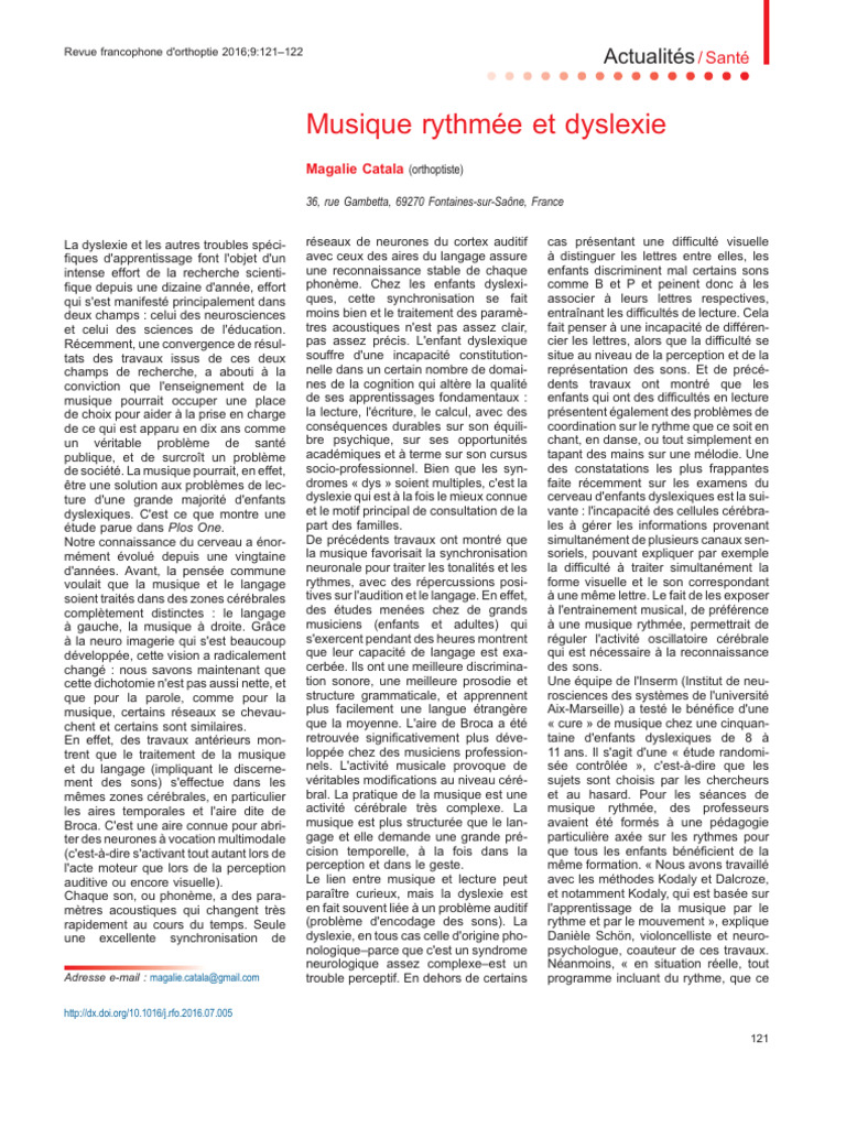 Entraînement rythmique pour dyslexie | PDF | Dyslexie | Neuroscience
