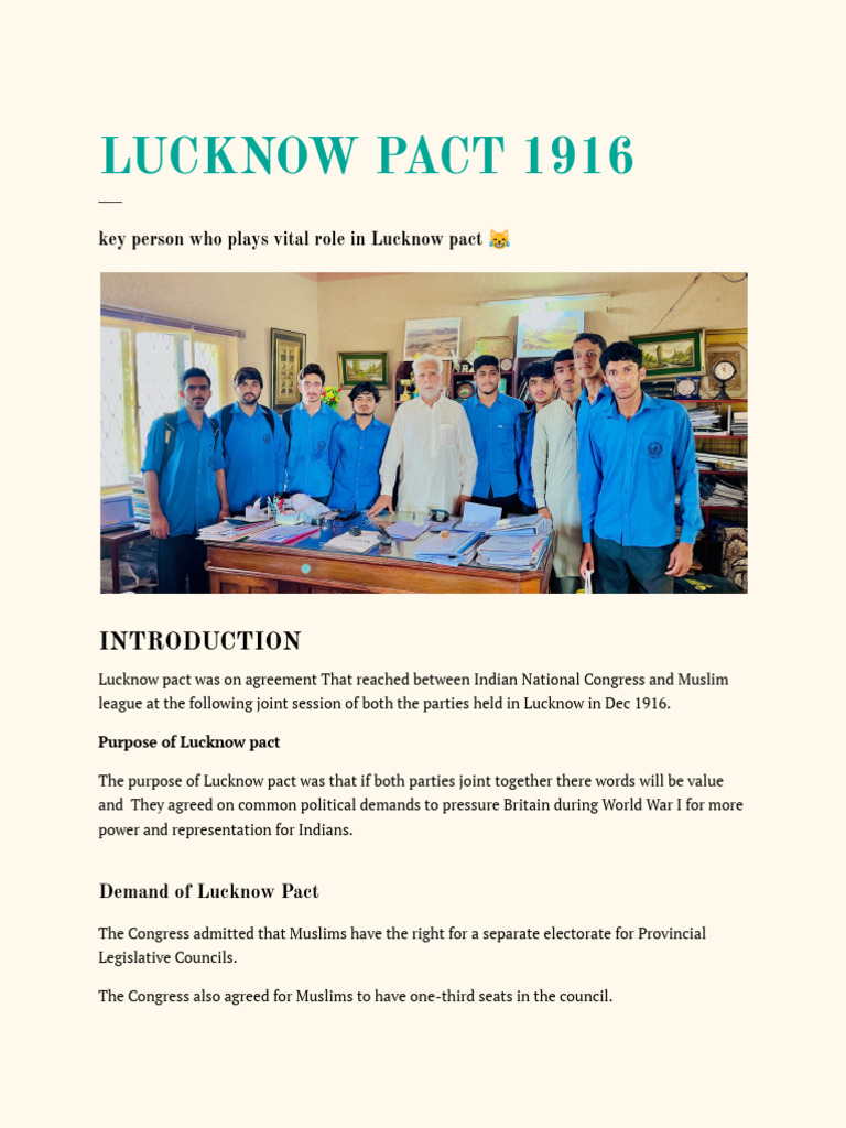 Lucknow Pact: Unity for Indian Representation | PDF | Politics Of India ...