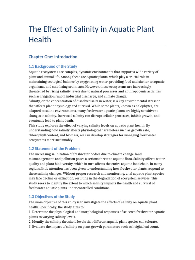 Salinity Effects on Aquatic Plant Health | PDF | Aquatic Ecosystem ...