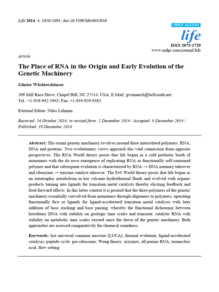 RNA's Role in Early Genetic Evolution | PDF | Ribosomal Rna | Dna ...