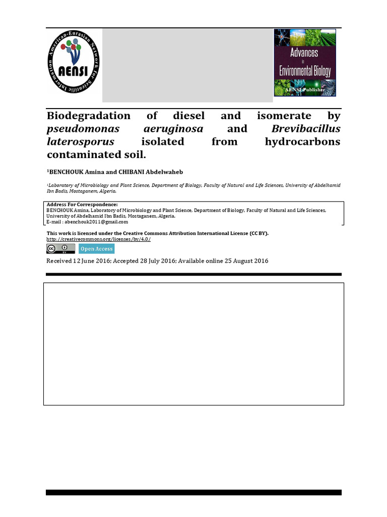 Biodegradation of Diesel by Bacteria | PDF | Gas Chromatography | Bacteria