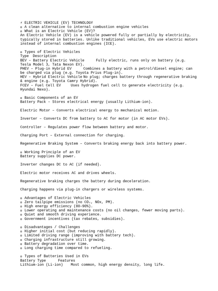 Overview of Electric Vehicle Technology | PDF | Electric Vehicle | Plug ...